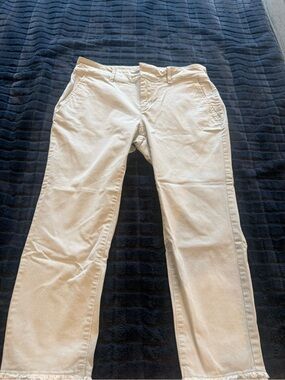 Loft light mint green khaki Straight-Leg Cotton Pants with frayed hem.  Size 8P